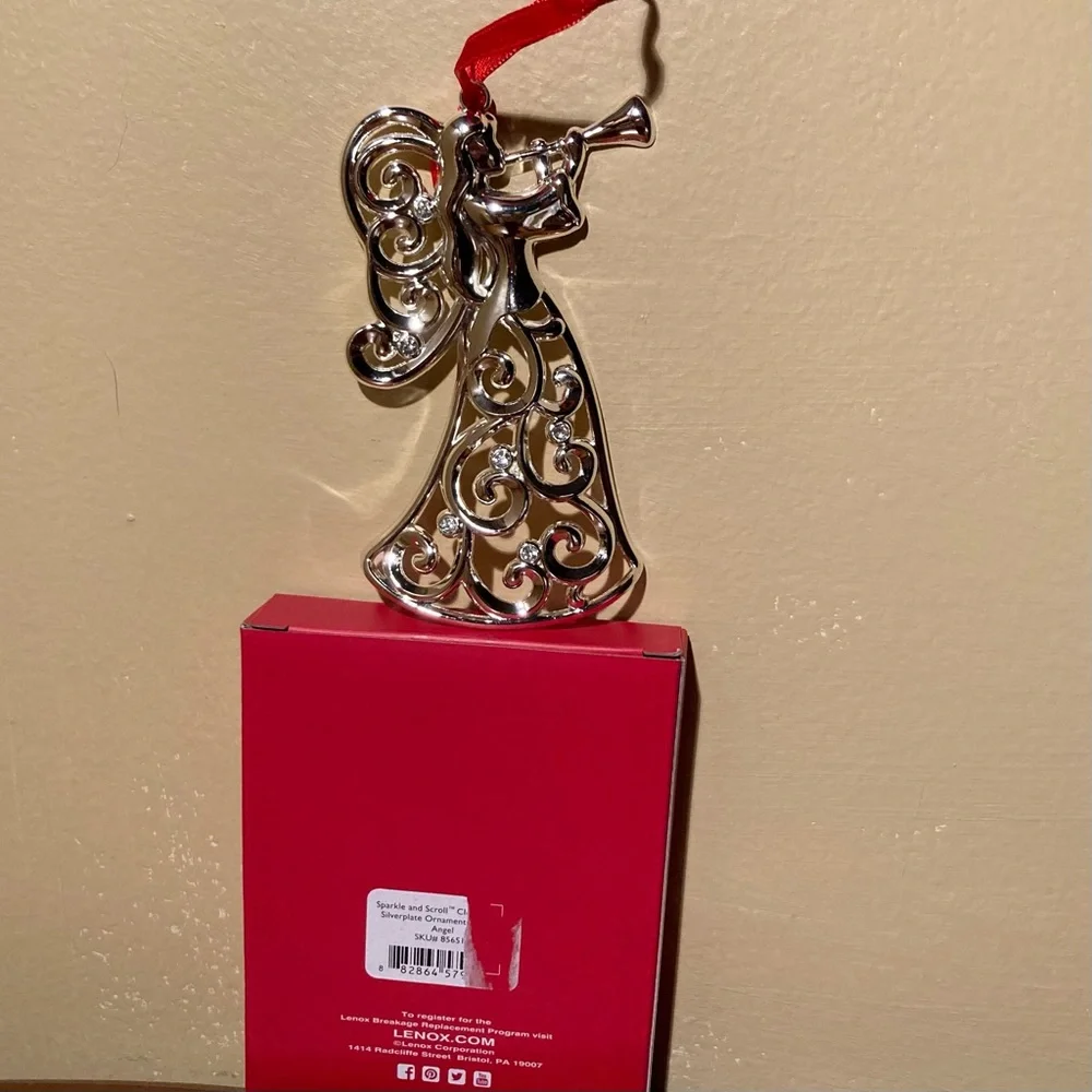 Lenox Angel with Trumpet Horn Silver Plated Christmas Holiday Ornament